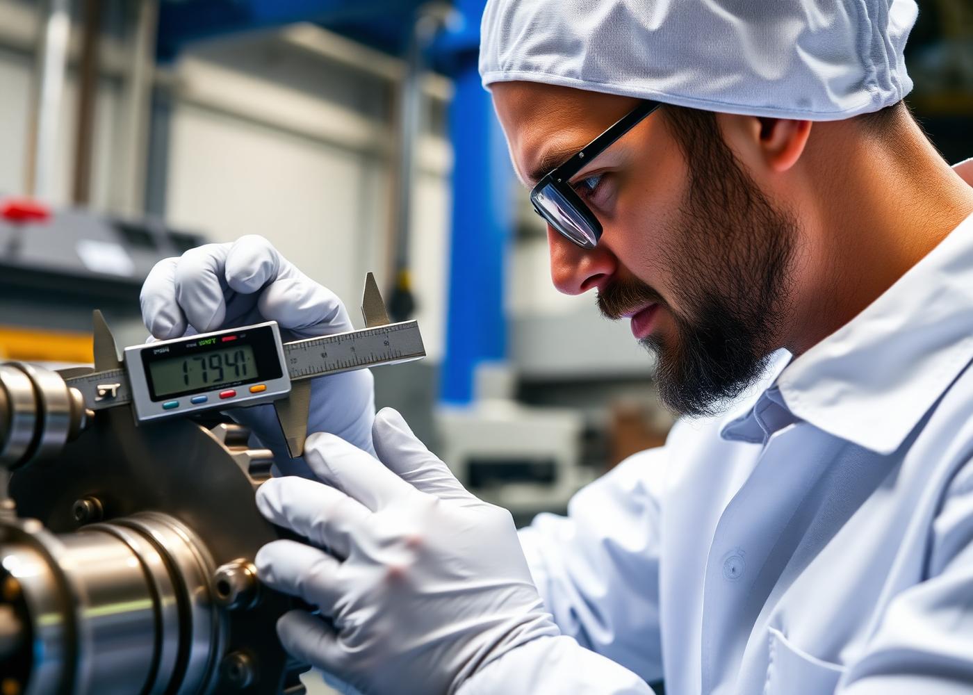 Engineer inspecting precision component